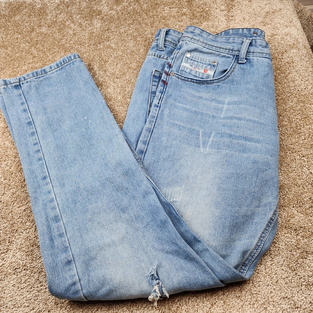 Diesel Industry Mens Distressed Light Wash Straight Leg Jeans Size 36 Button Fly
